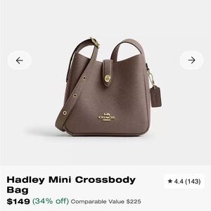 Coach Hadley Mini Crossbody Bag - Dark Stone, NWT